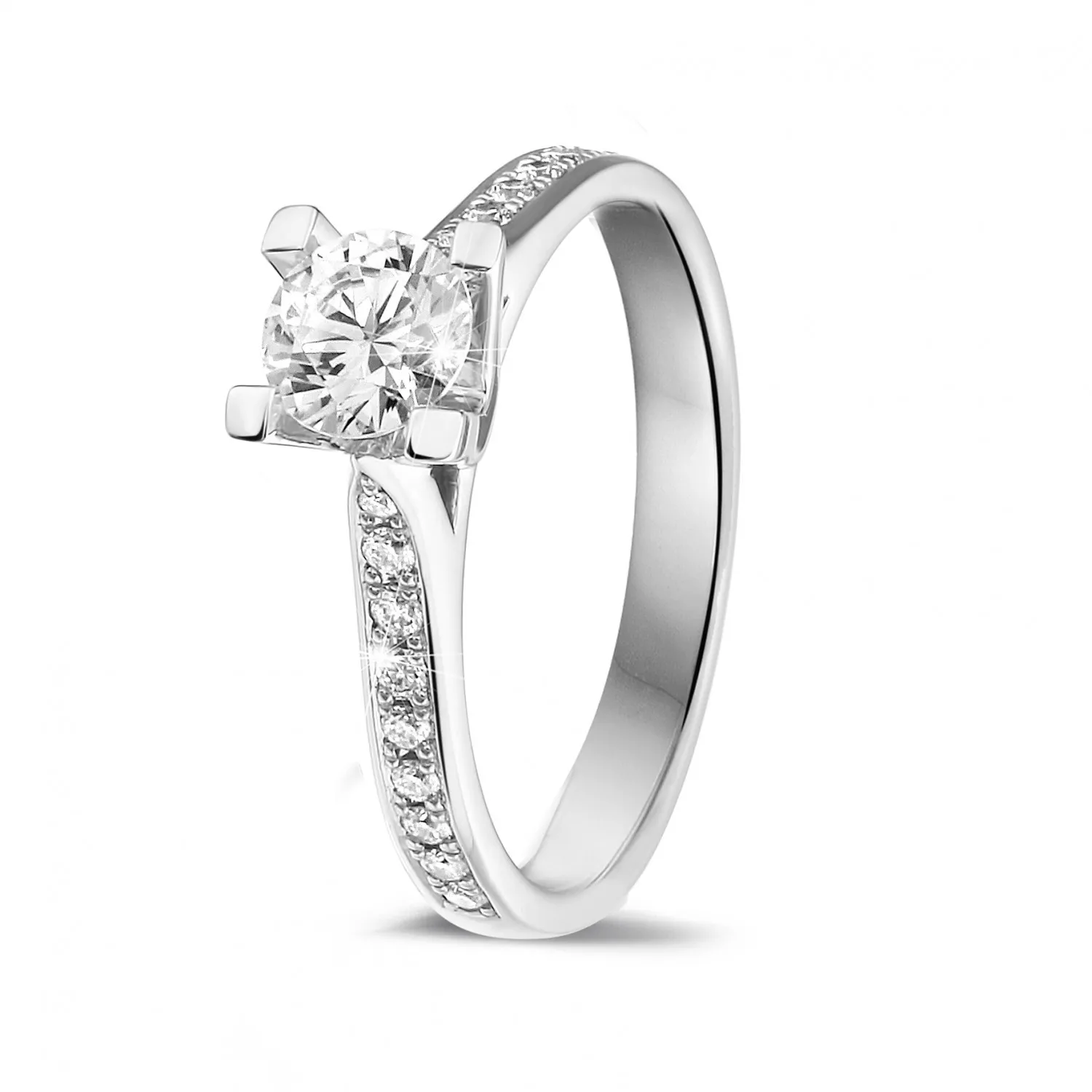 0.50 quilates anillo solitario diamante en platino con diamantes en los lados 