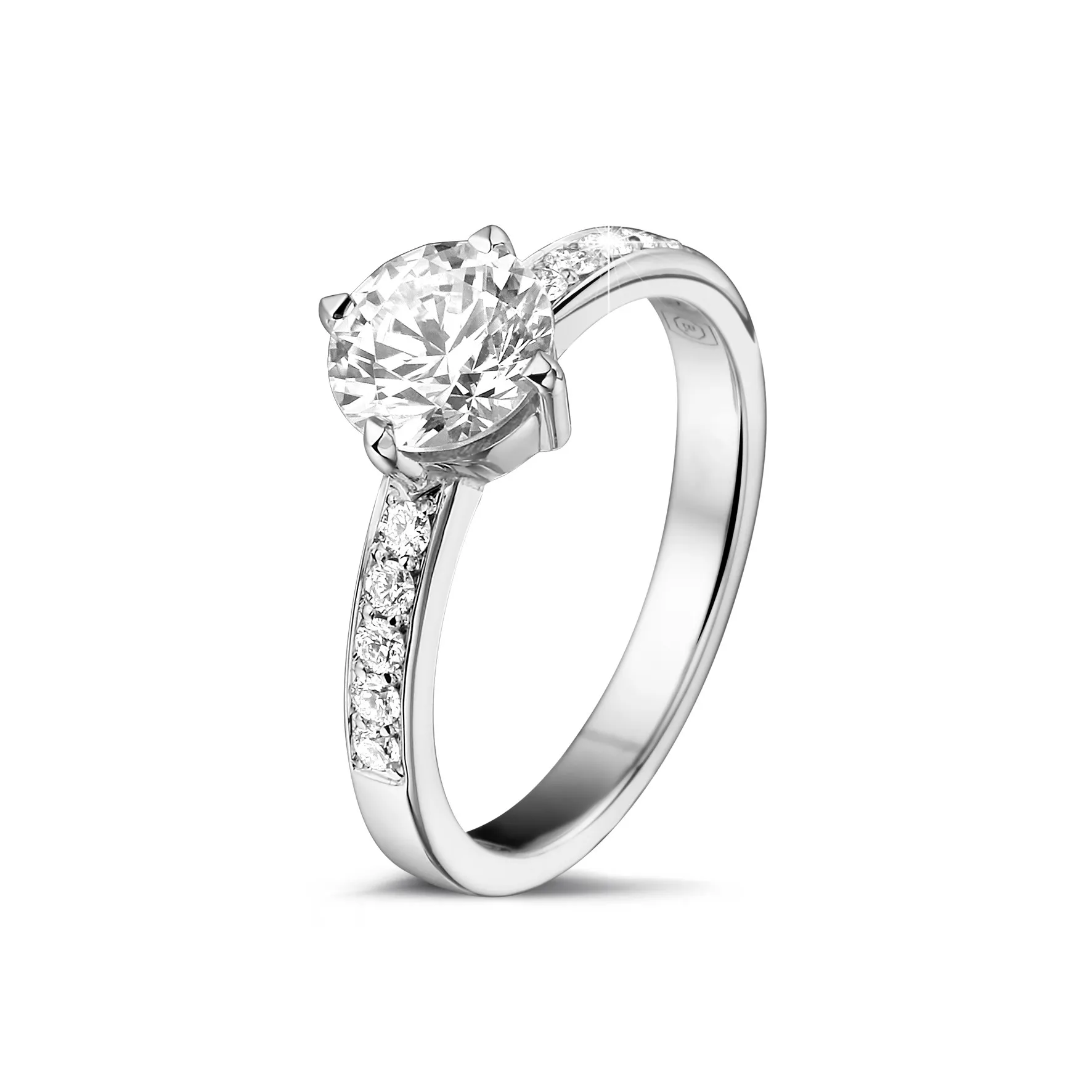0.90 quilates anillo solitario diamante de oro blanco con diamantes en los lados 