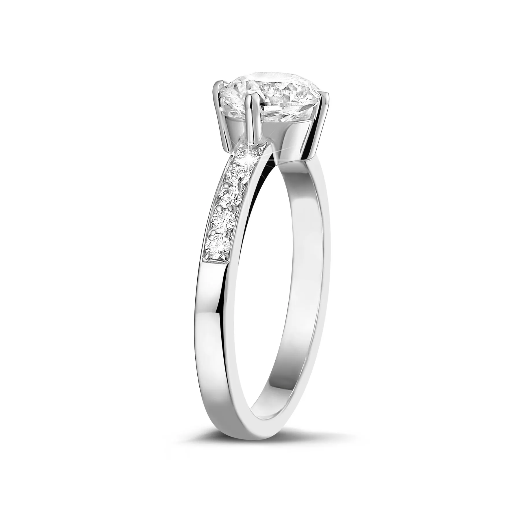 0.90 quilates anillo solitario diamante de oro blanco con diamantes en los lados 
