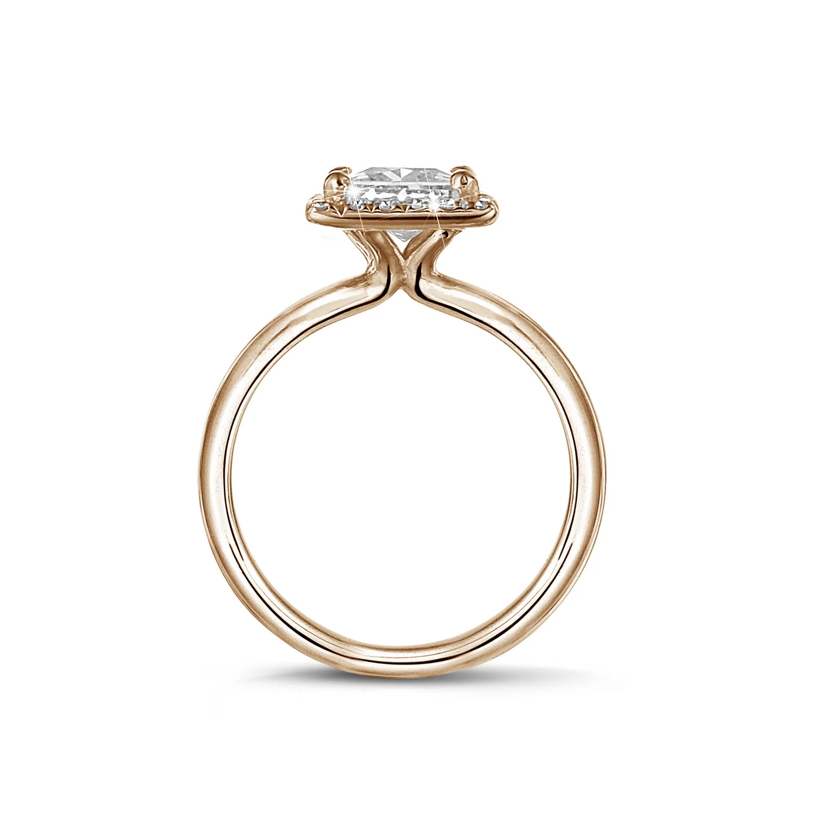 1.00 quilateshalo anillo solitario diamante princesa en oro rojo con diamantes redondos 
