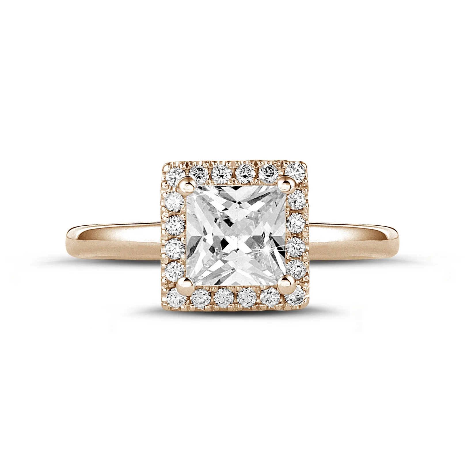 1.00 quilateshalo anillo solitario diamante princesa en oro rojo con diamantes redondos 