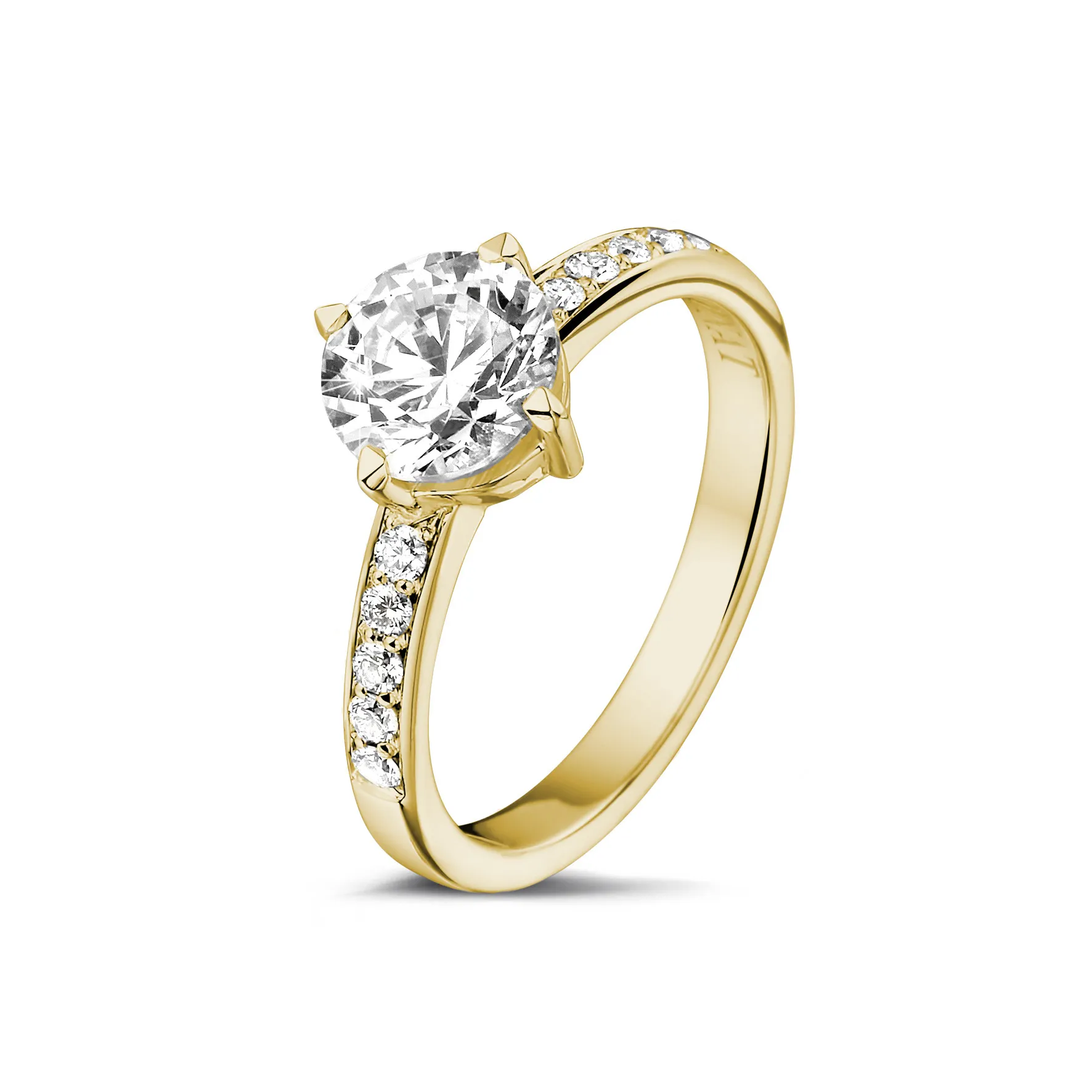 1.25 quilates anillo solitario diamante en oro amarillo con diamantes en los lados 