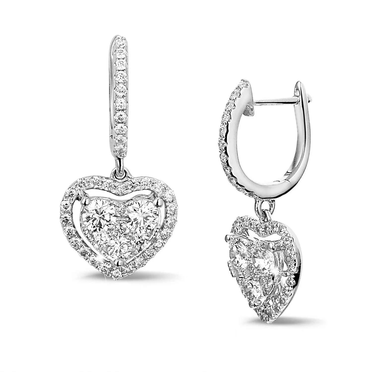 1.35 quilates pendientes en forma de corazón con diamantes redondos en oro blanco 