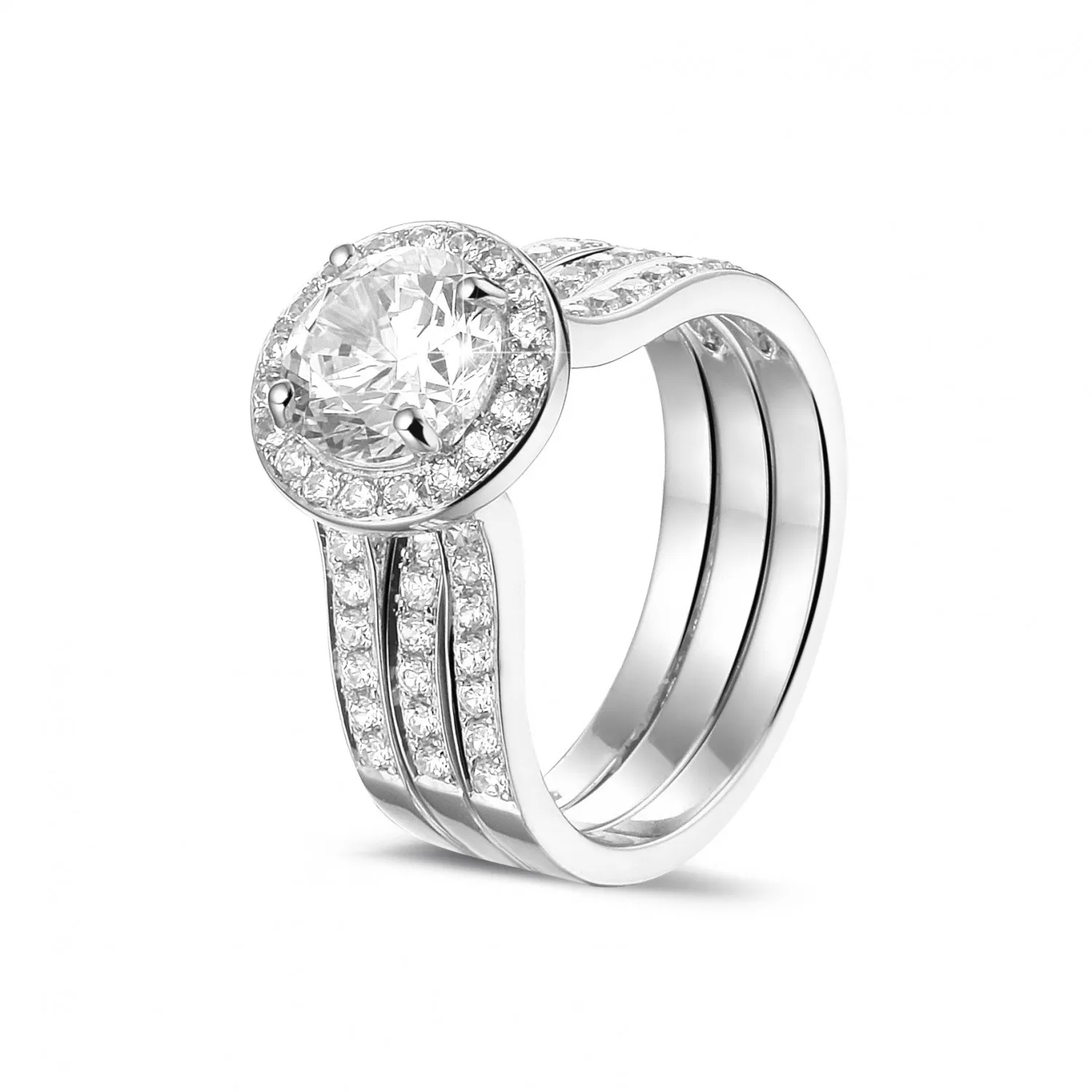 1.50 quilates anillo solitario diamante de oro blanco con diamantes en los lados 