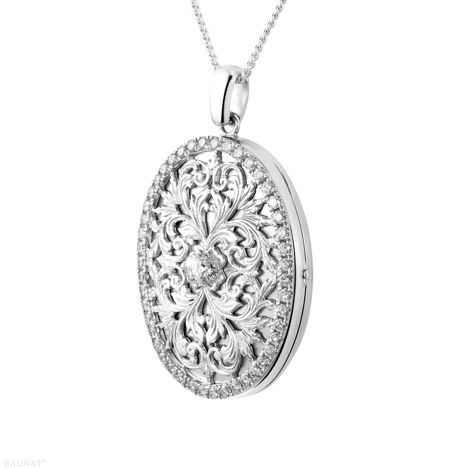 1.70 quilates medallón diseño con pequeños diamantes redondos en oro blanco 