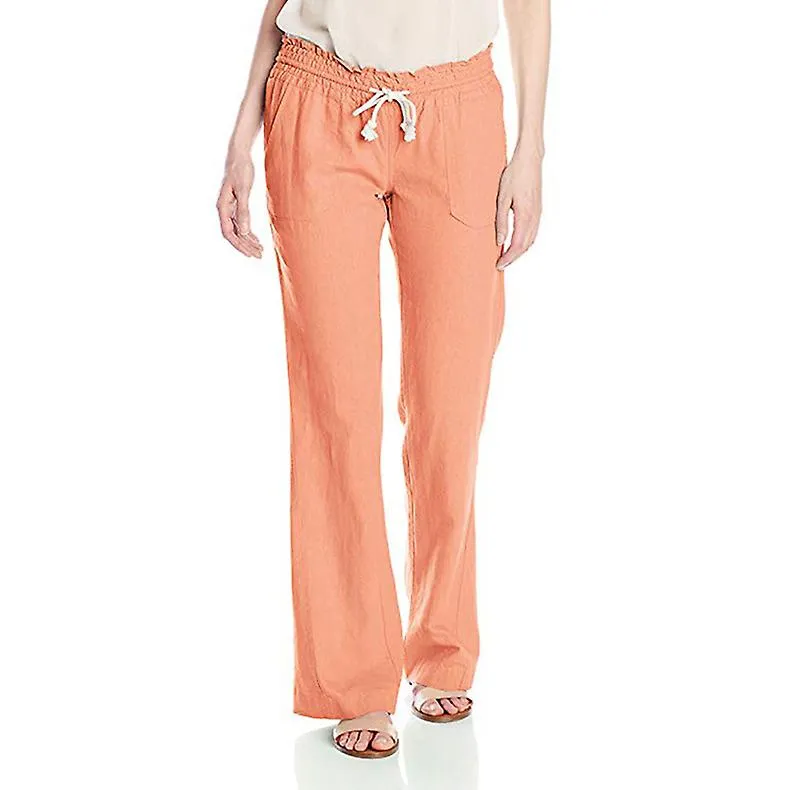 2022 Pantalones de mujer de lino de algodón suave De color sólido Cordón suelto Casual Pantalones de pierna ancha de alta calida