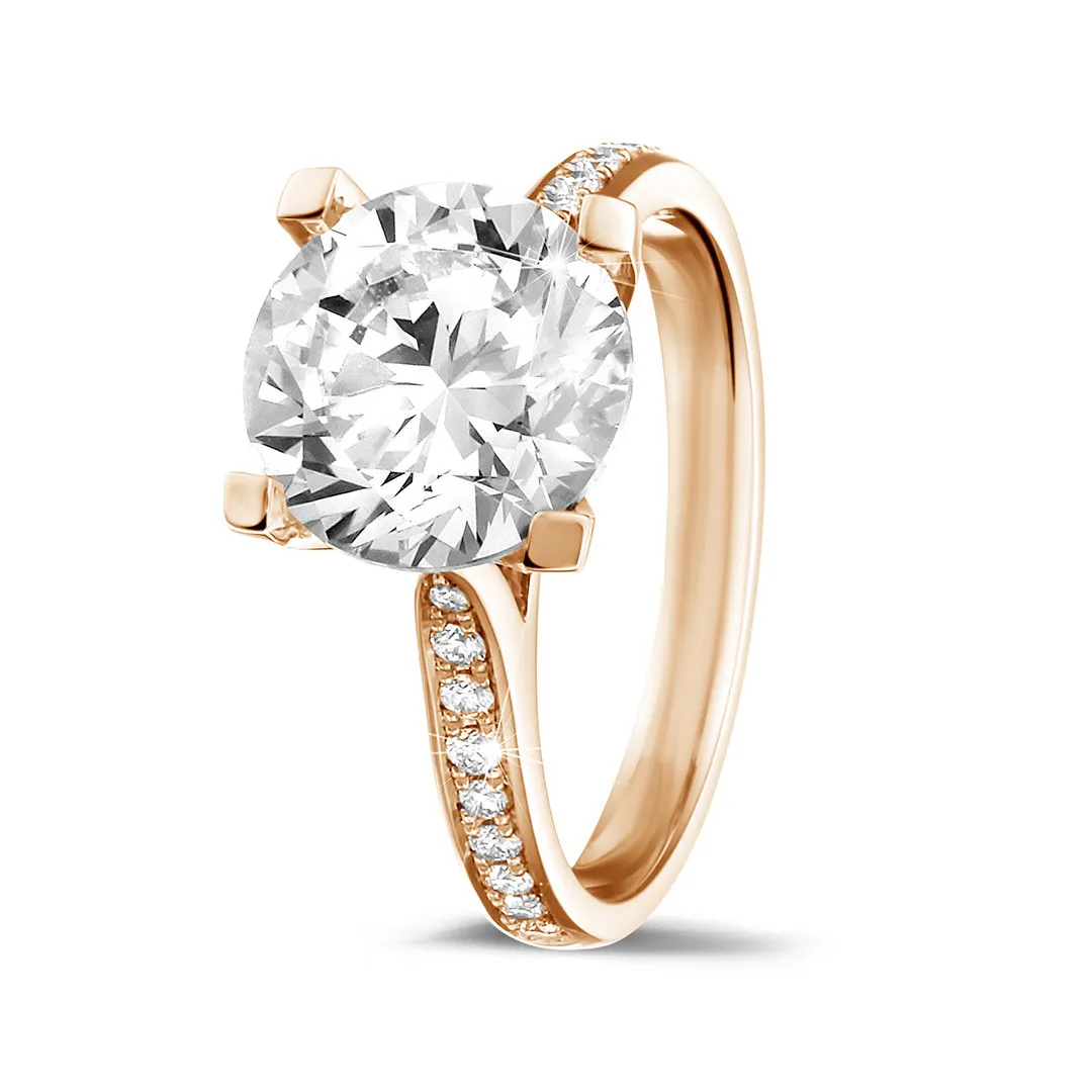 3.00 quilates anillo solitario diamante en oro rojo con diamantes en los lados 