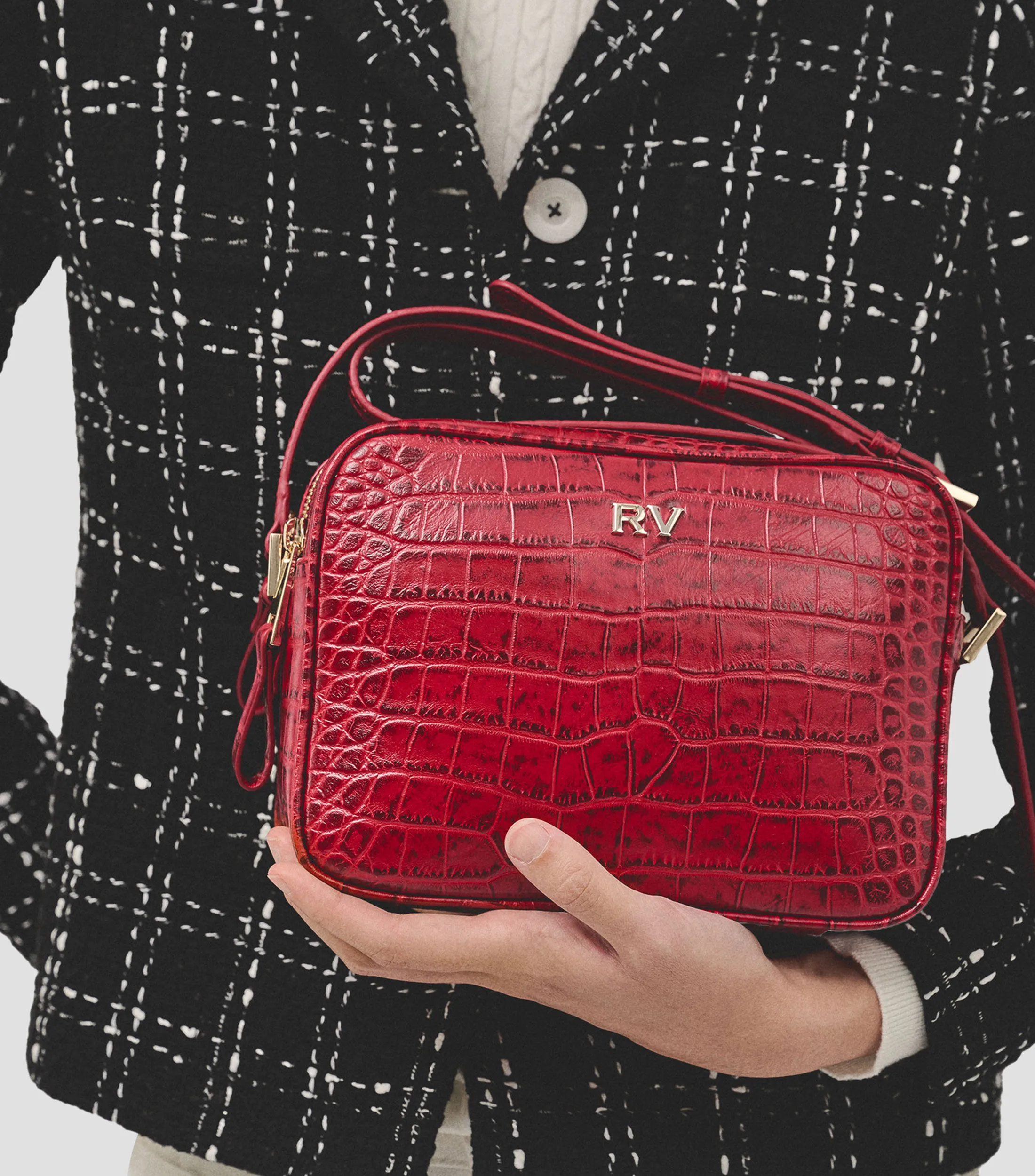4353_Roberto Verino Bolso Crossbody rojo en piel Taylor animalskin Mujer