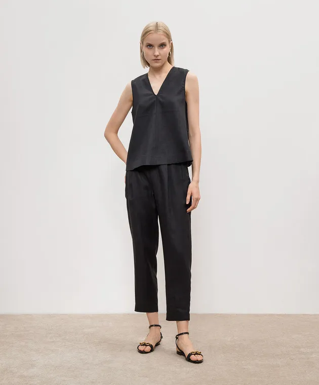 Asceno Phoebe black linen top