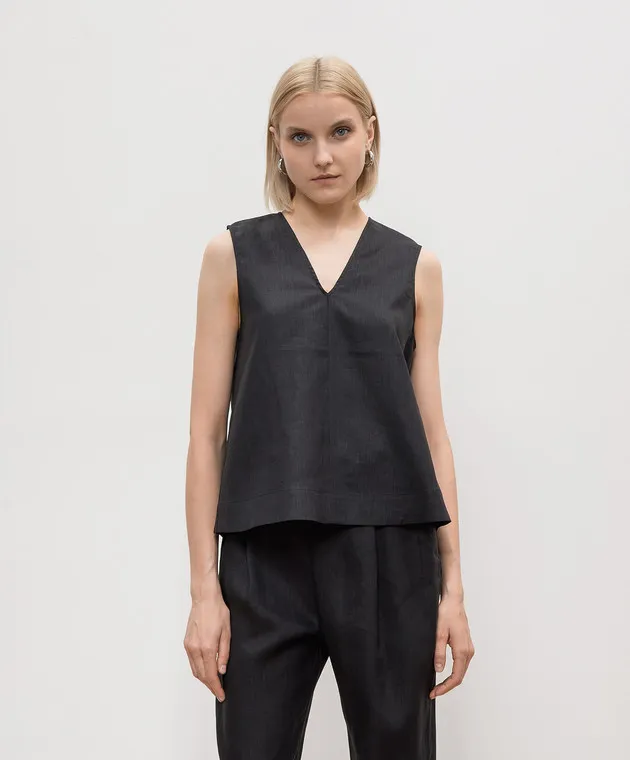 Asceno Phoebe black linen top
