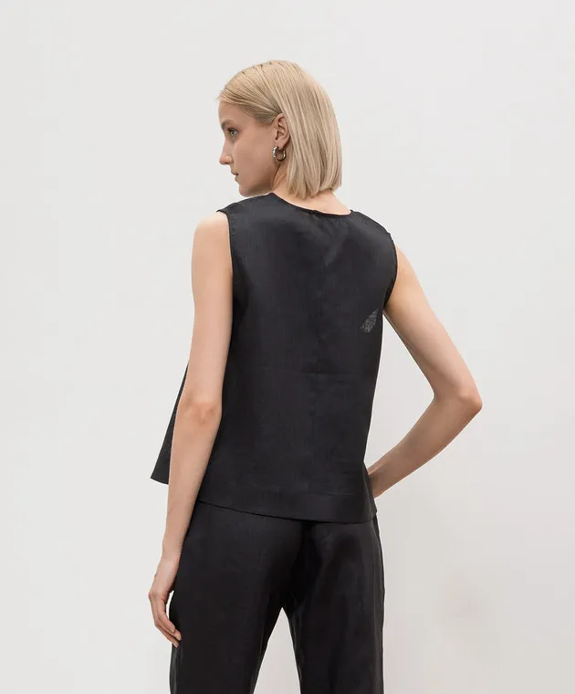 Asceno Phoebe black linen top