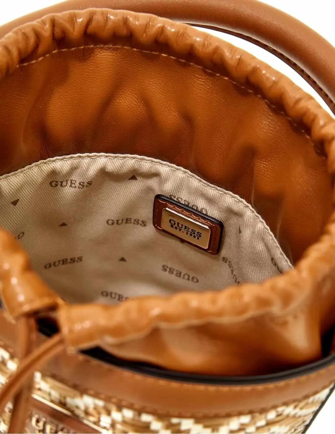 Bolso bombonera Guess Rianee camel para mujer