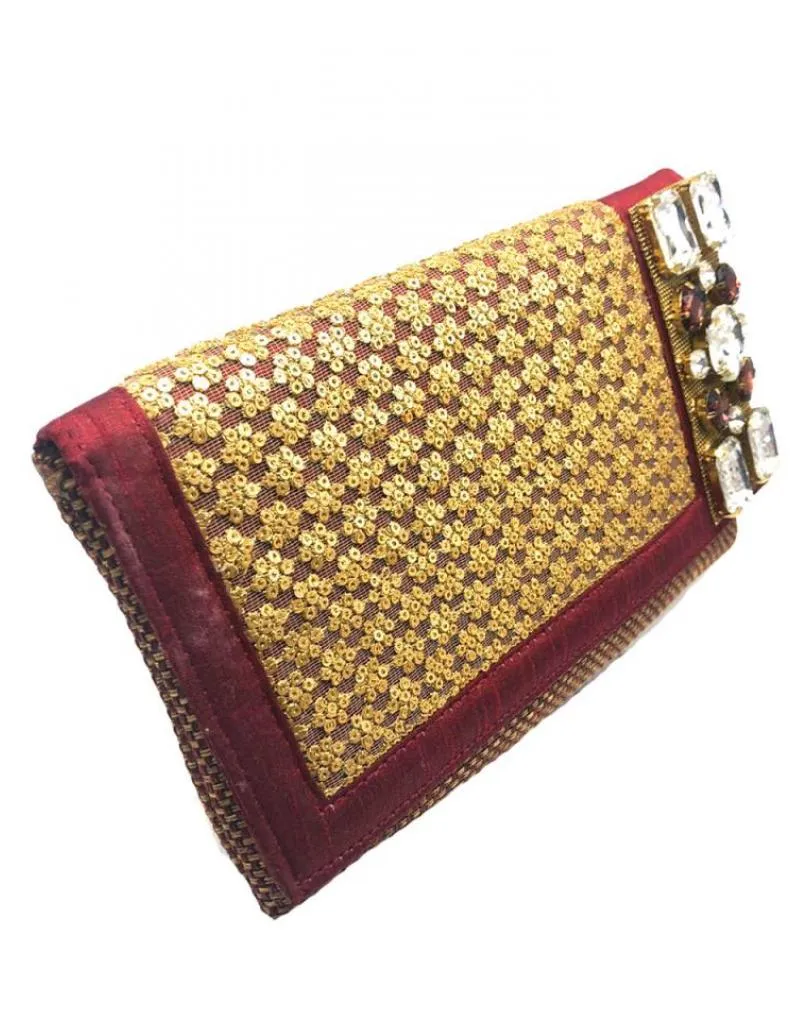 BOLSOS DE FIESTA DISEÑO CARTERA JOYA EN GRANATE Y DORADO