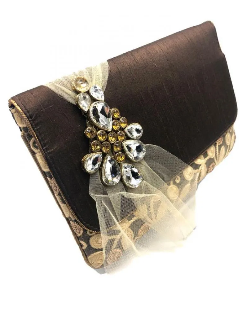 BOLSOS DE FIESTA MARRONES DISEÑO CARTERA JOYA CON PEDRERIA