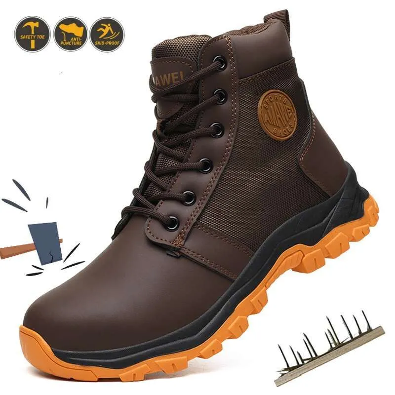 Borwn Safety For Men Steel Toe Shoes indestructible Shoes Sneakers protege botas de trabajo protectores a prueba de pinchazos