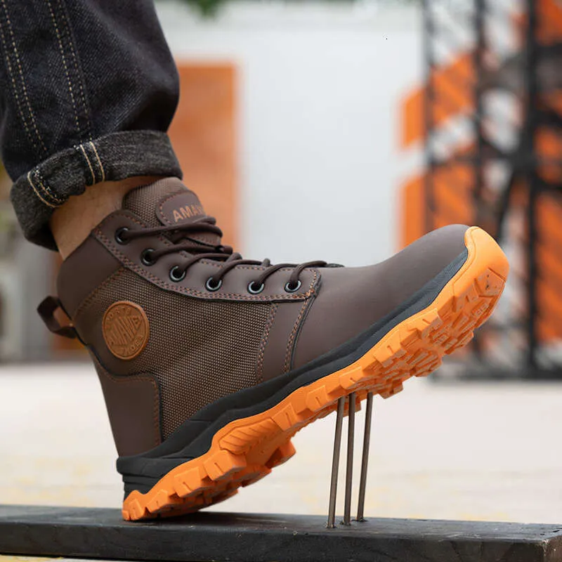 Borwn Safety For Men Steel Toe Shoes indestructible Shoes Sneakers protege botas de trabajo protectores a prueba de pinchazos