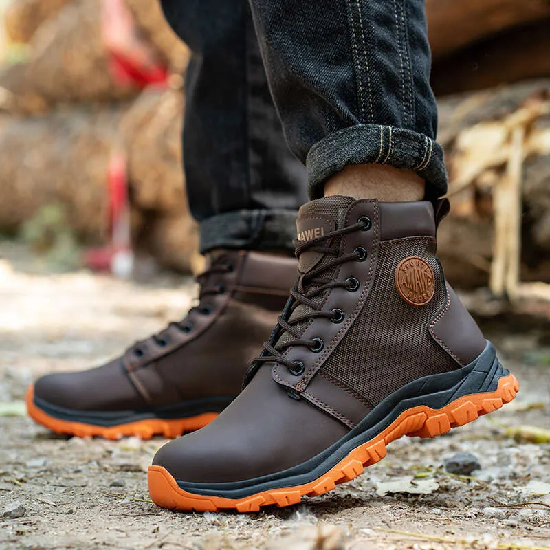 Borwn Safety For Men Steel Toe Shoes indestructible Shoes Sneakers protege botas de trabajo protectores a prueba de pinchazos