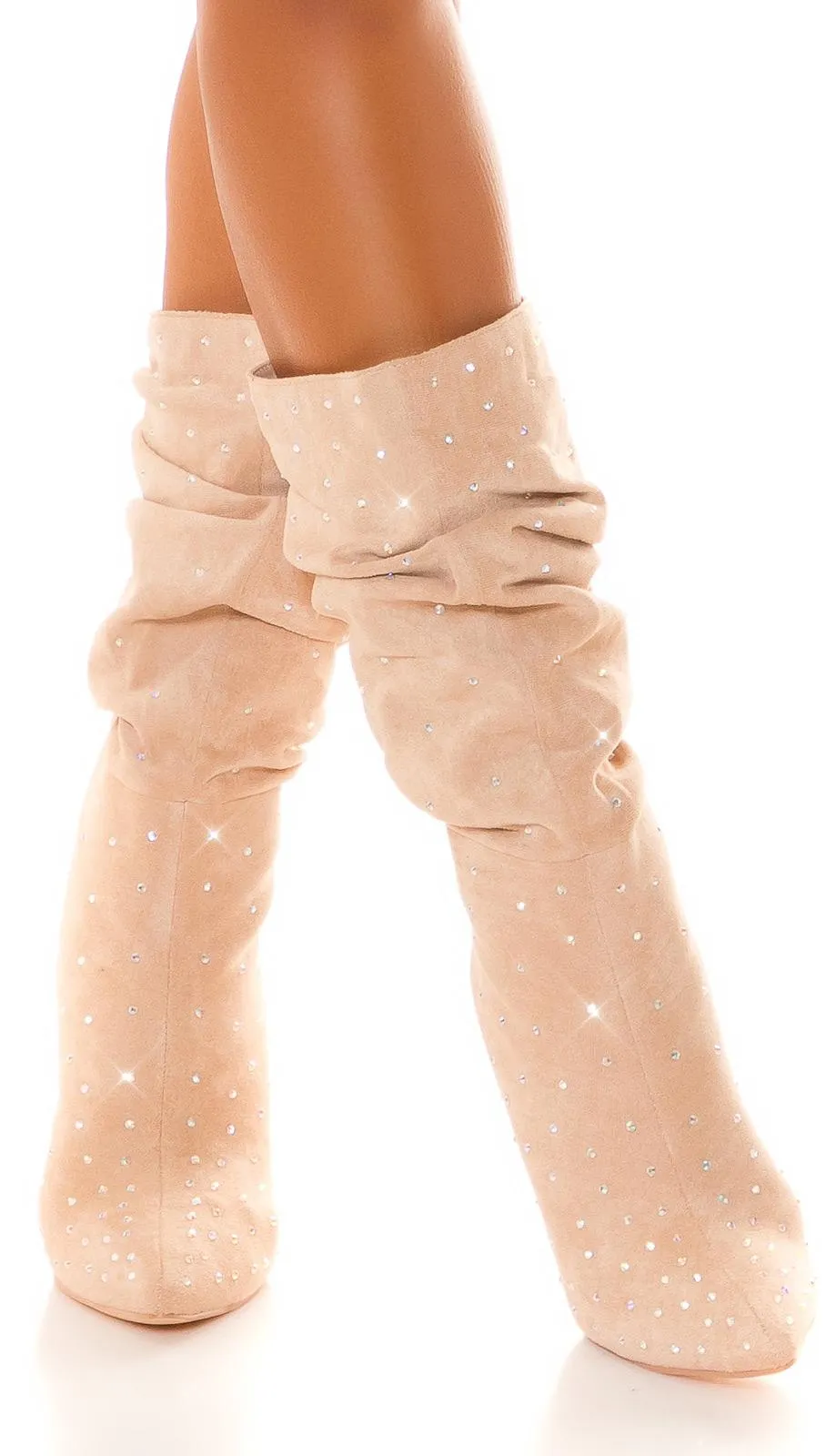Botines con brillo de 10 cm tacón beige