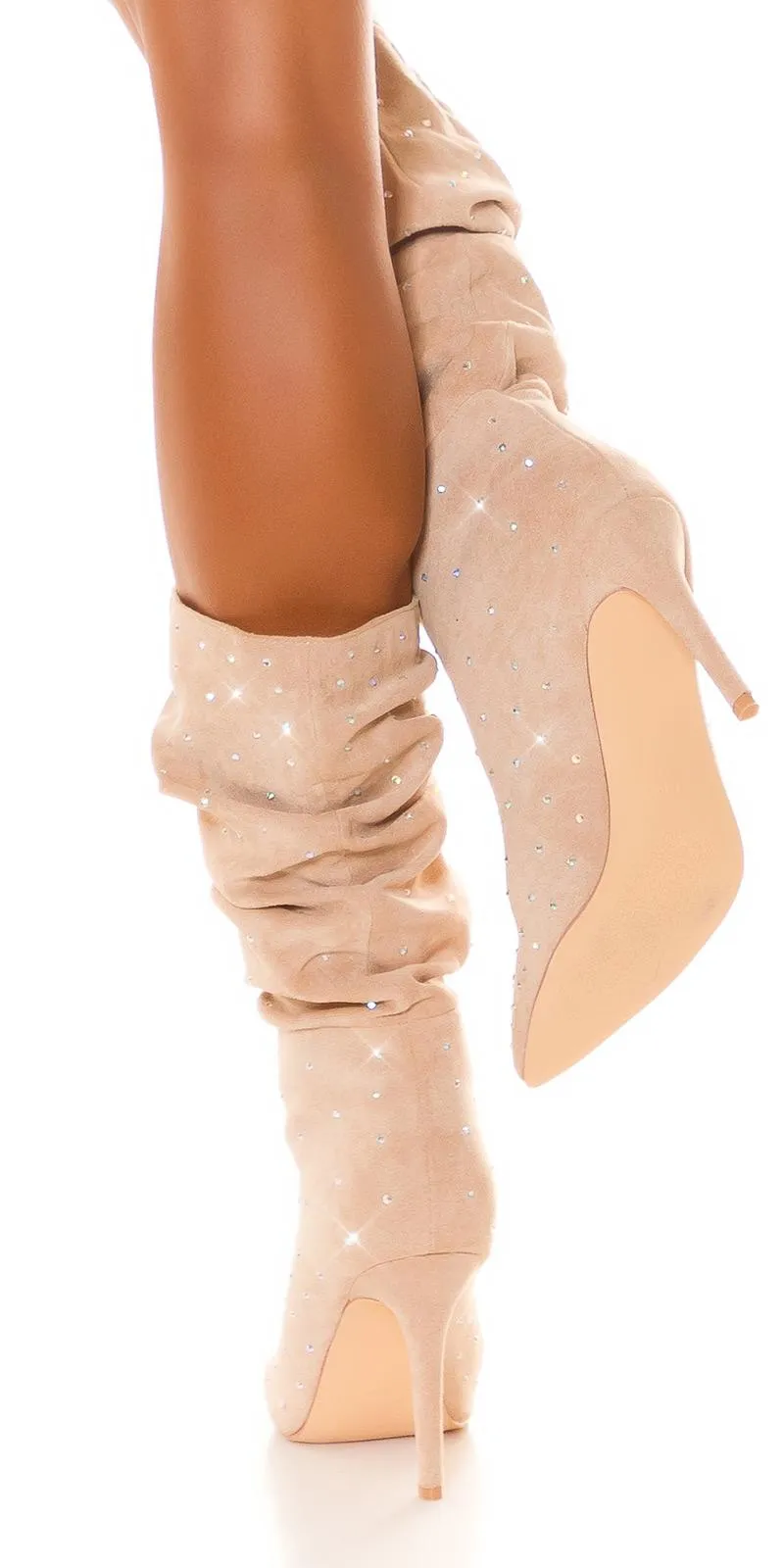 Botines con brillo de 10 cm tacón beige