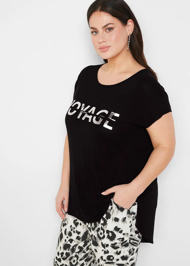 CAMISA LARGA CON ESTAMPADO METáLICO NEGROPLATA