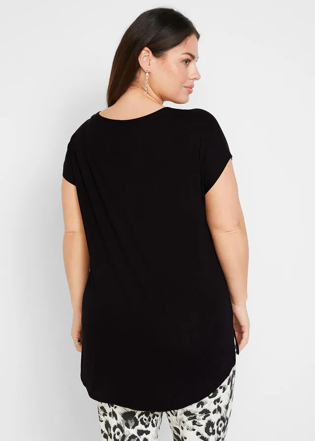 CAMISA LARGA CON ESTAMPADO METáLICO NEGROPLATA