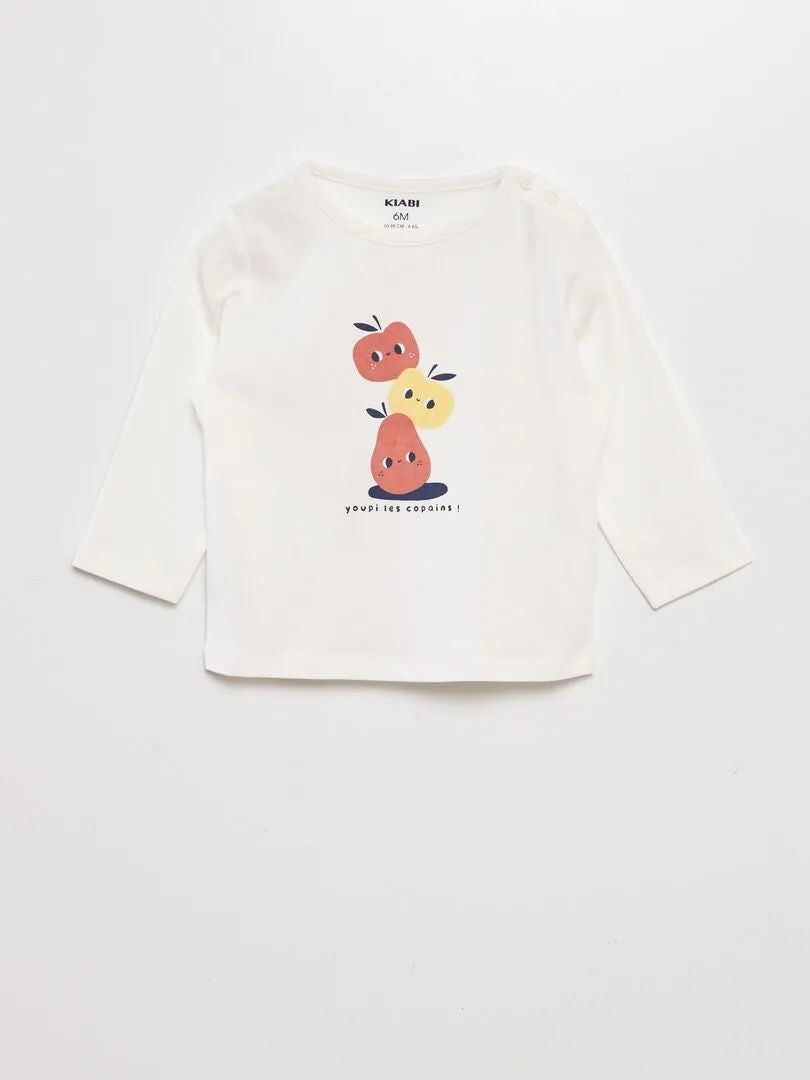 CAMISETA DE MANGA LARGA CON ESTAMPADO  BLANCO