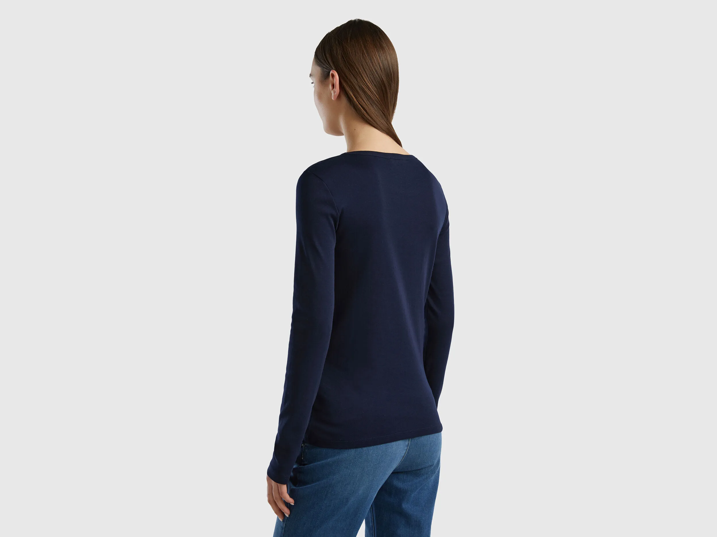 Camiseta de manga larga de 100 % algodón azul oscuro