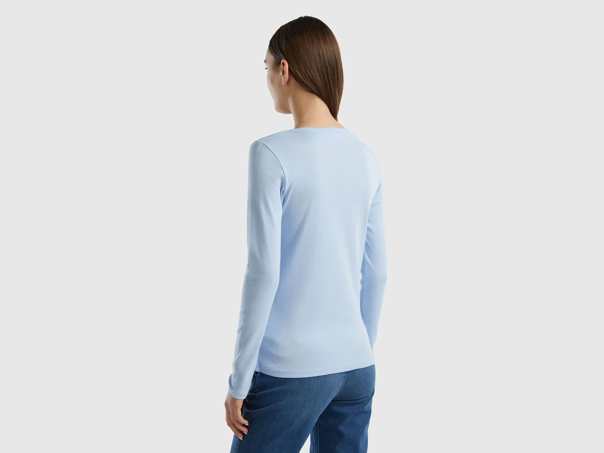Camiseta de manga larga de 100 % algodón celeste