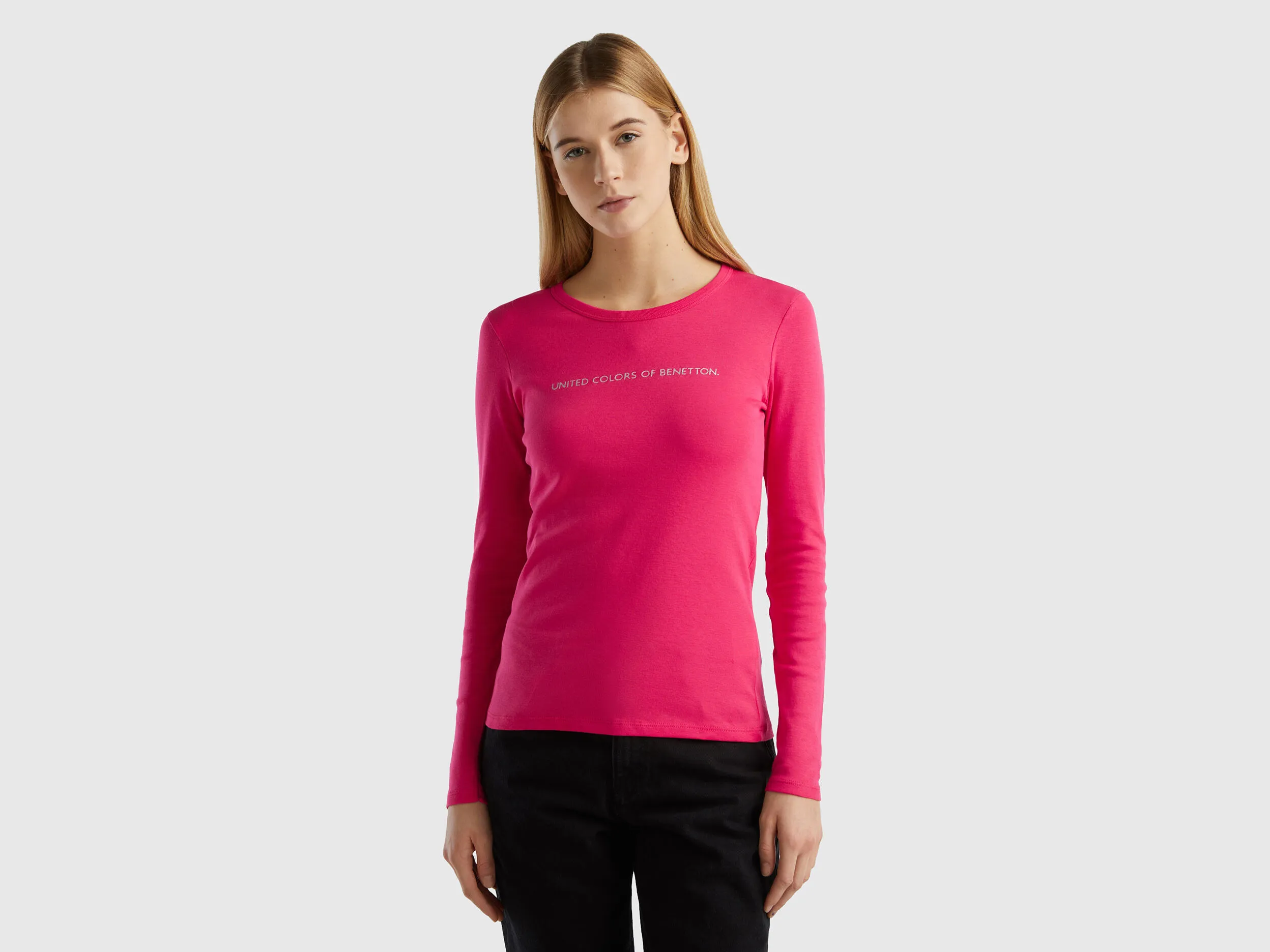 Camiseta de manga larga de 100 % algodón fucsia
