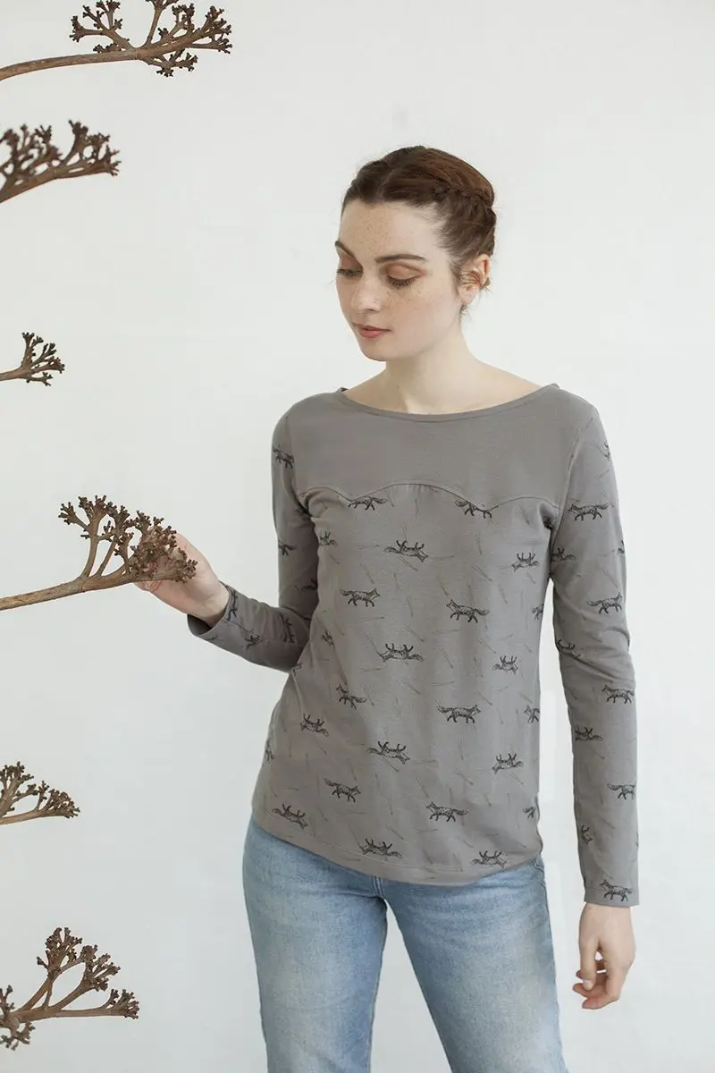Camiseta gris mujer de manga larga en algodón orgánico