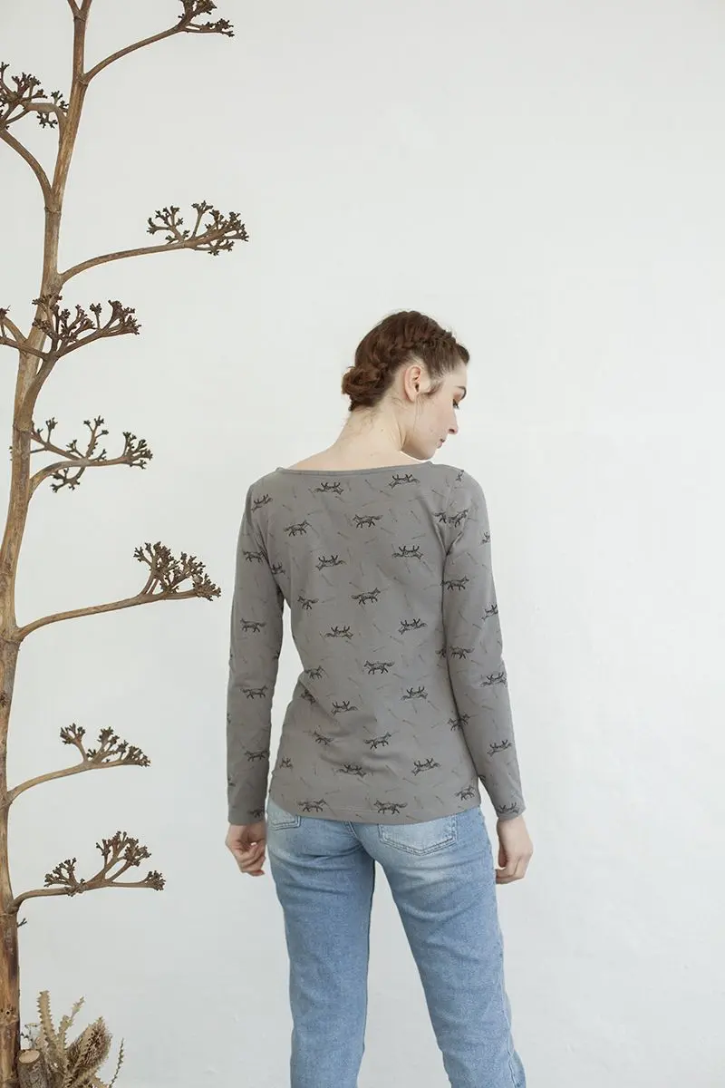 Camiseta gris mujer de manga larga en algodón orgánico