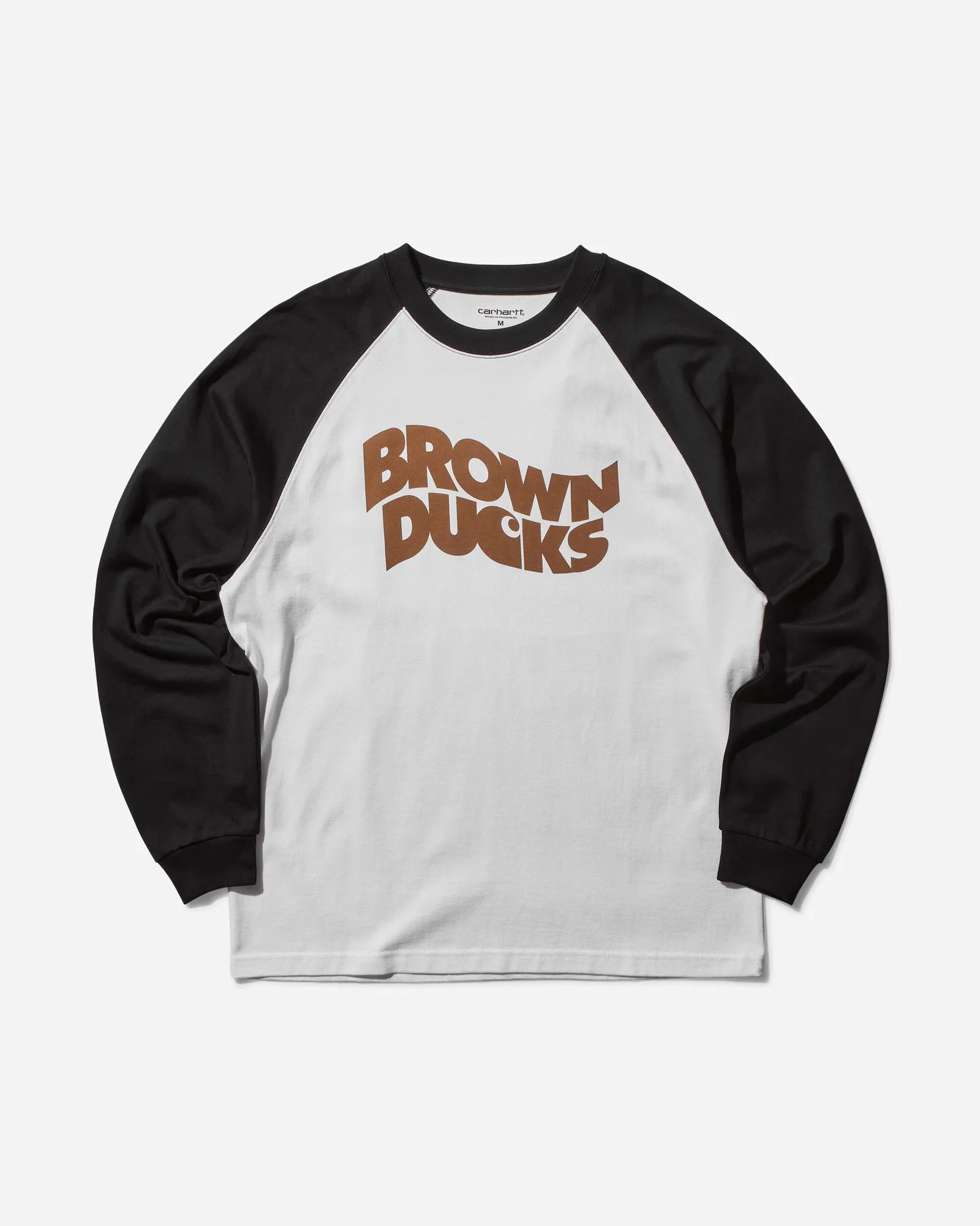 CARHARTT WIP BROWN DUCKS LONGSLEEVE BASEBALL TSHIRT WHITE / BLACK