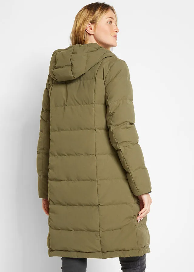 CHAQUETA GUATEADA REVERSIBLE Y LARGA VERDE OLIVA OSCURONEGRO