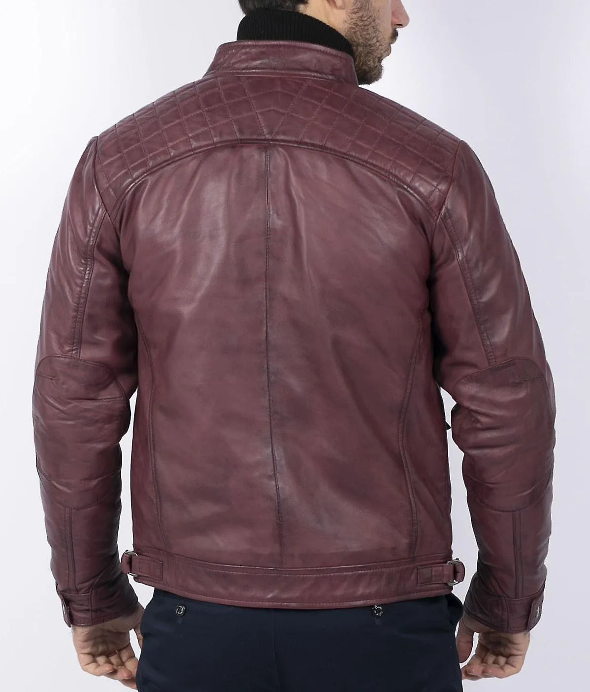 Chaqueta motera con cremallera de estilo retro para hombres Cuero real suave casual