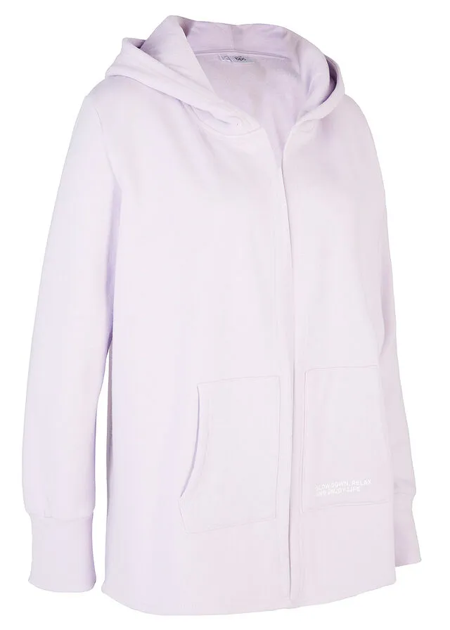 Chaqueta tipo sudadera larga y muy suave lila pastel