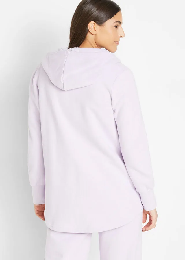 Chaqueta tipo sudadera larga y muy suave lila pastel