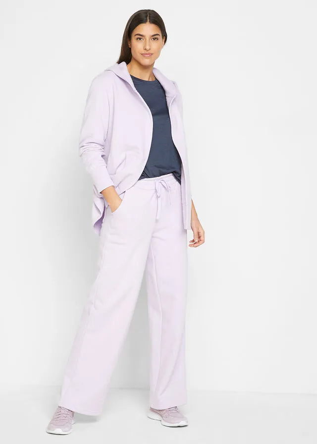 Chaqueta tipo sudadera larga y muy suave lila pastel