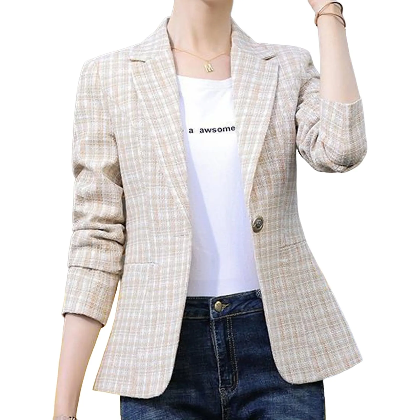 Chaquetas de traje de dama de oficina para mujer Blazer de tweed clásico a cuadros de doble botonadura para mujer Baile de fiest