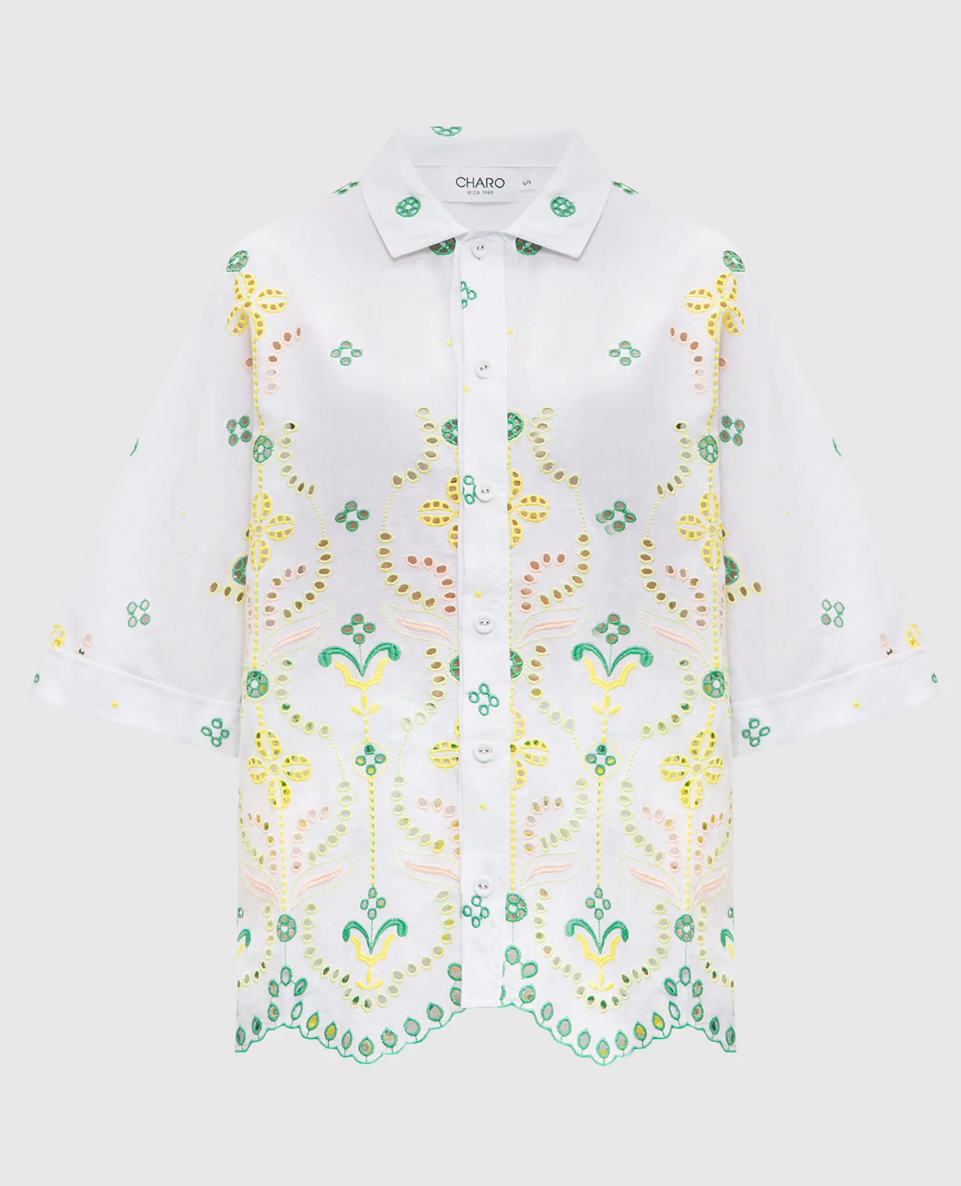 Charo Ruiz Isma white linen blouse with broderie embroidery