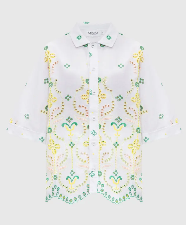Charo Ruiz Isma white linen blouse with broderie embroidery