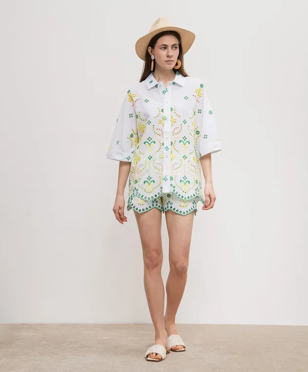 Charo Ruiz Isma white linen blouse with broderie embroidery