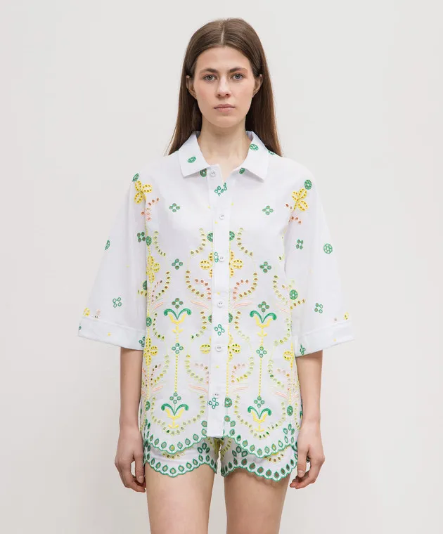 Charo Ruiz Isma white linen blouse with broderie embroidery