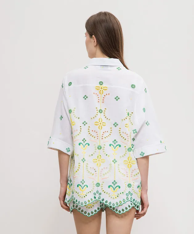 Charo Ruiz Isma white linen blouse with broderie embroidery