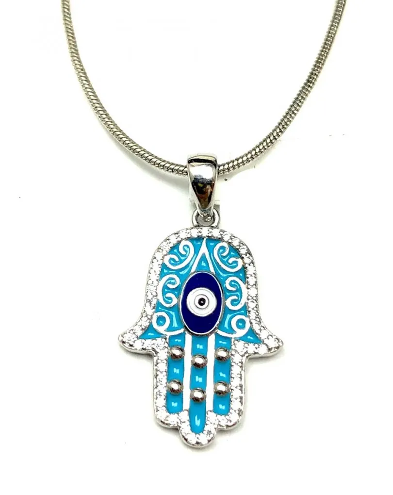 COLGANTES DE PLATA DE LA MANO DE FATIMA CON OJO DE LA SUERTE