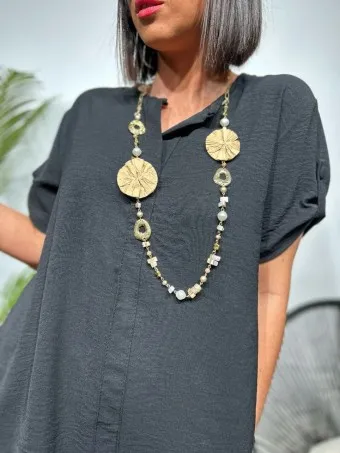 Collar Perlas y Rosetones KISSIMA Taupe 79