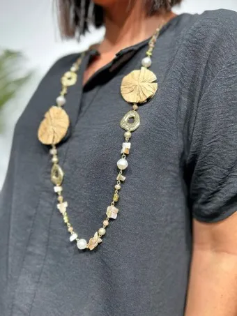 Collar Perlas y Rosetones KISSIMA Taupe 79