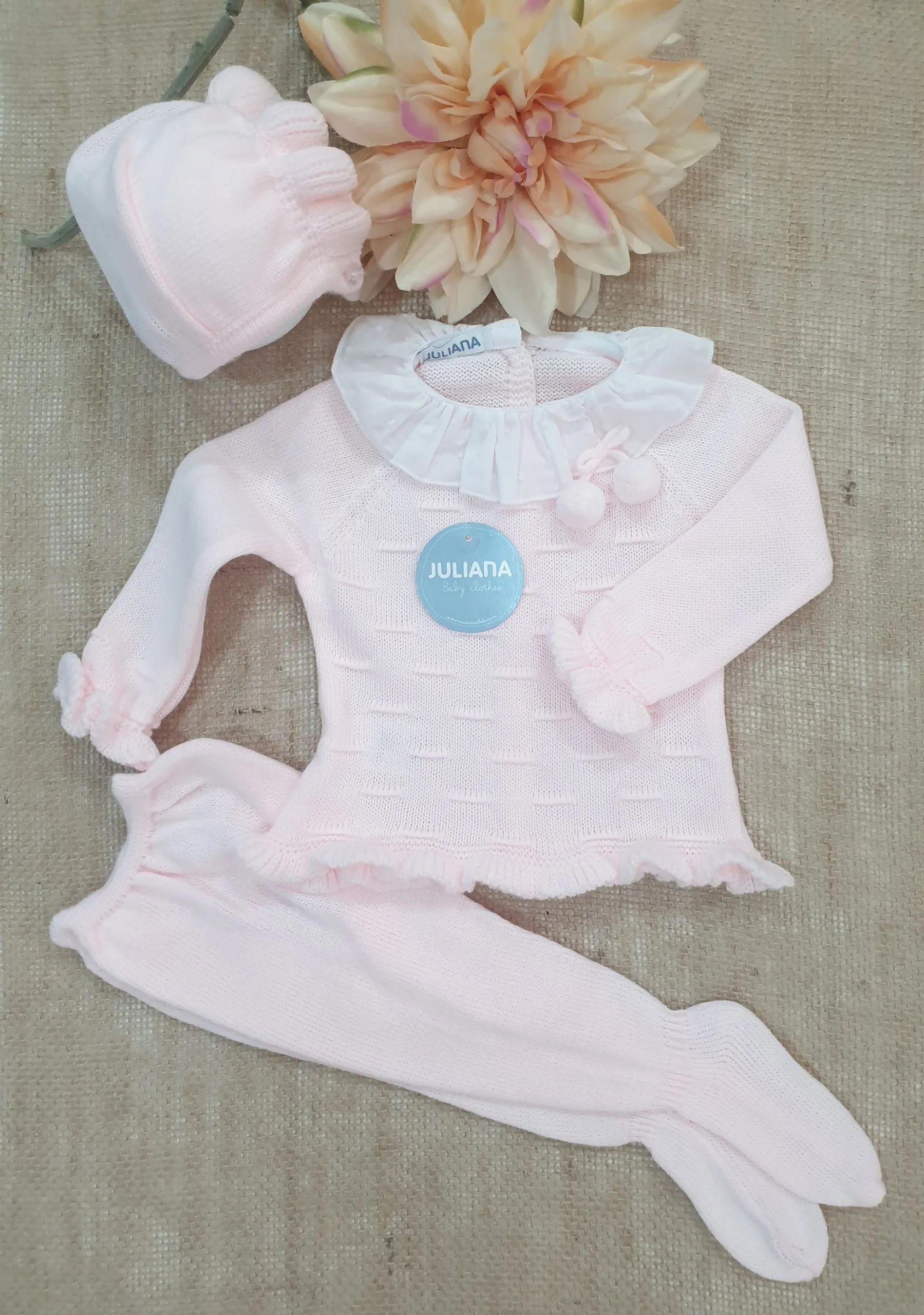 Conjunto punto bebé 3 Piezas R091227 Rosa bebé
