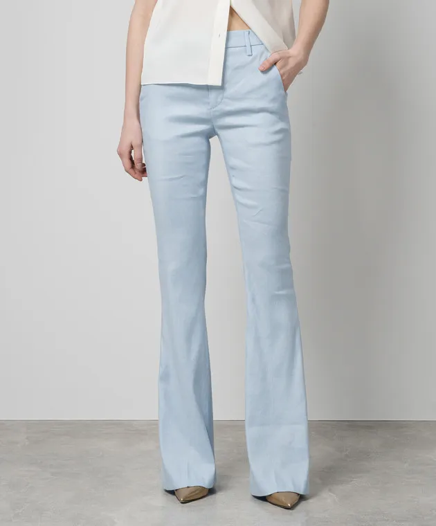 Dondup Blue Tina flared pants with linen
