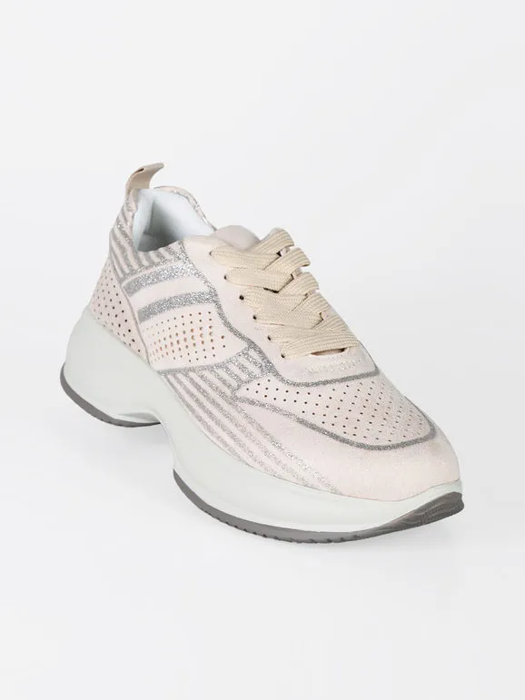 Energy Zapatillas de mujer con cordones, cuña y purpurina