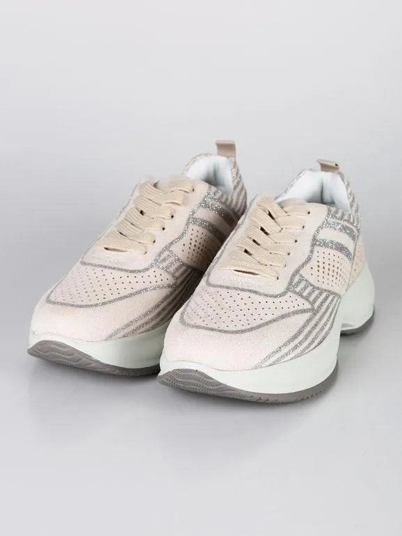 Energy Zapatillas de mujer con cordones, cuña y purpurina